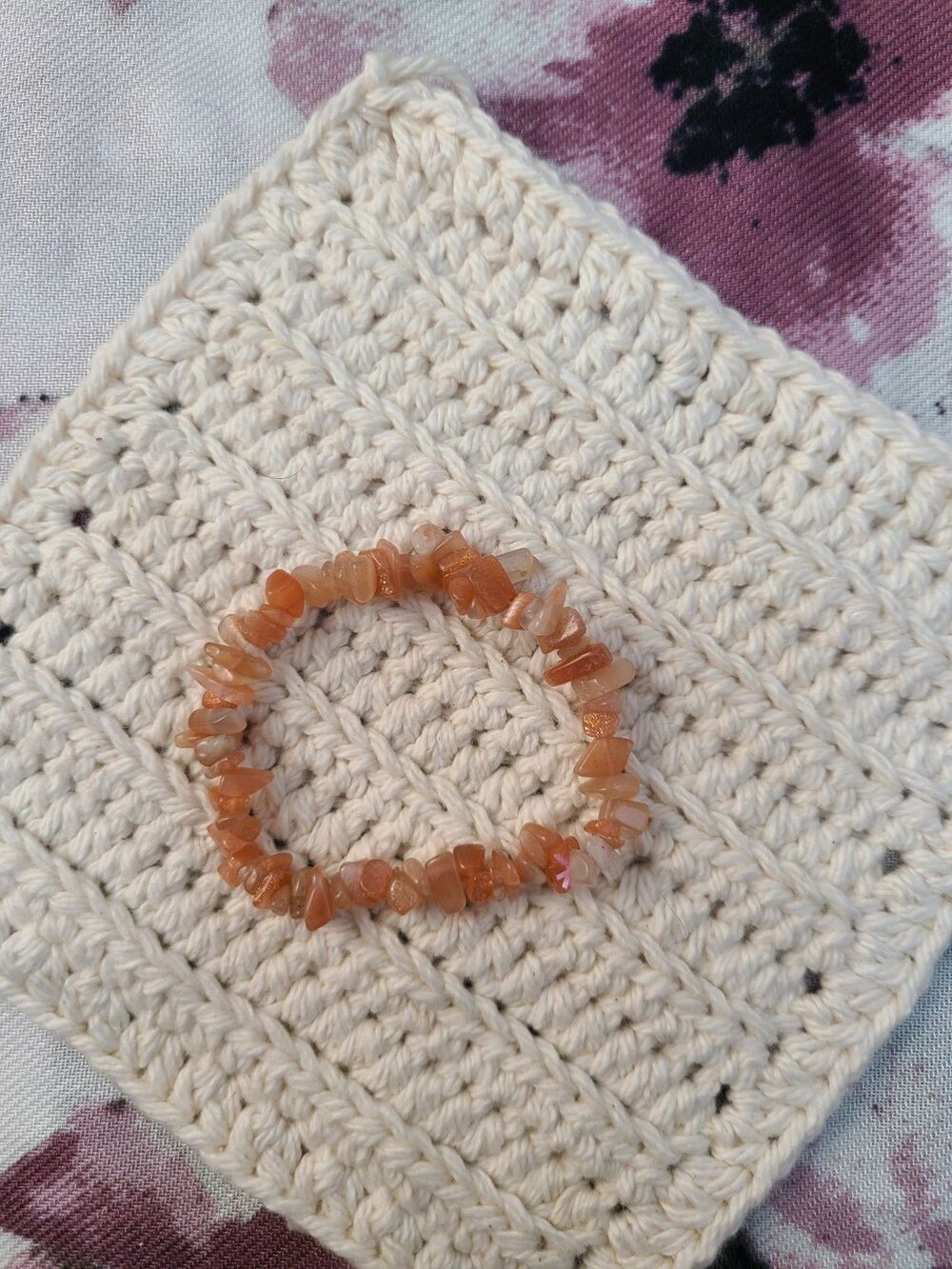 Natural Sunstone Bracelet Peach Crystal Stretch Bracelet Boho Healing Jewelry
